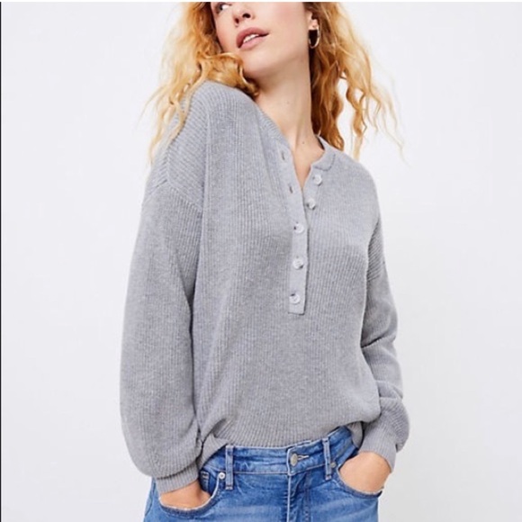 Loft fisherman Henley button sweater 100% cotton - Picture 1 of 2